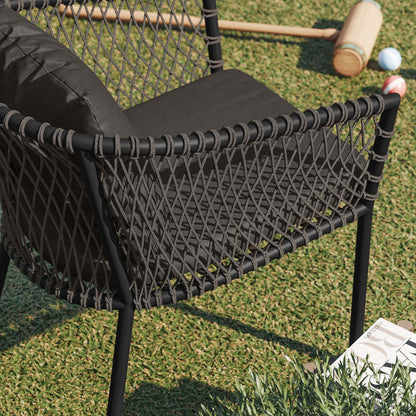 Sailor Coastal Outdoor Dining Armchair — Handwoven Rope, Sunproof Fabric & Powder‑Coated Aluminum