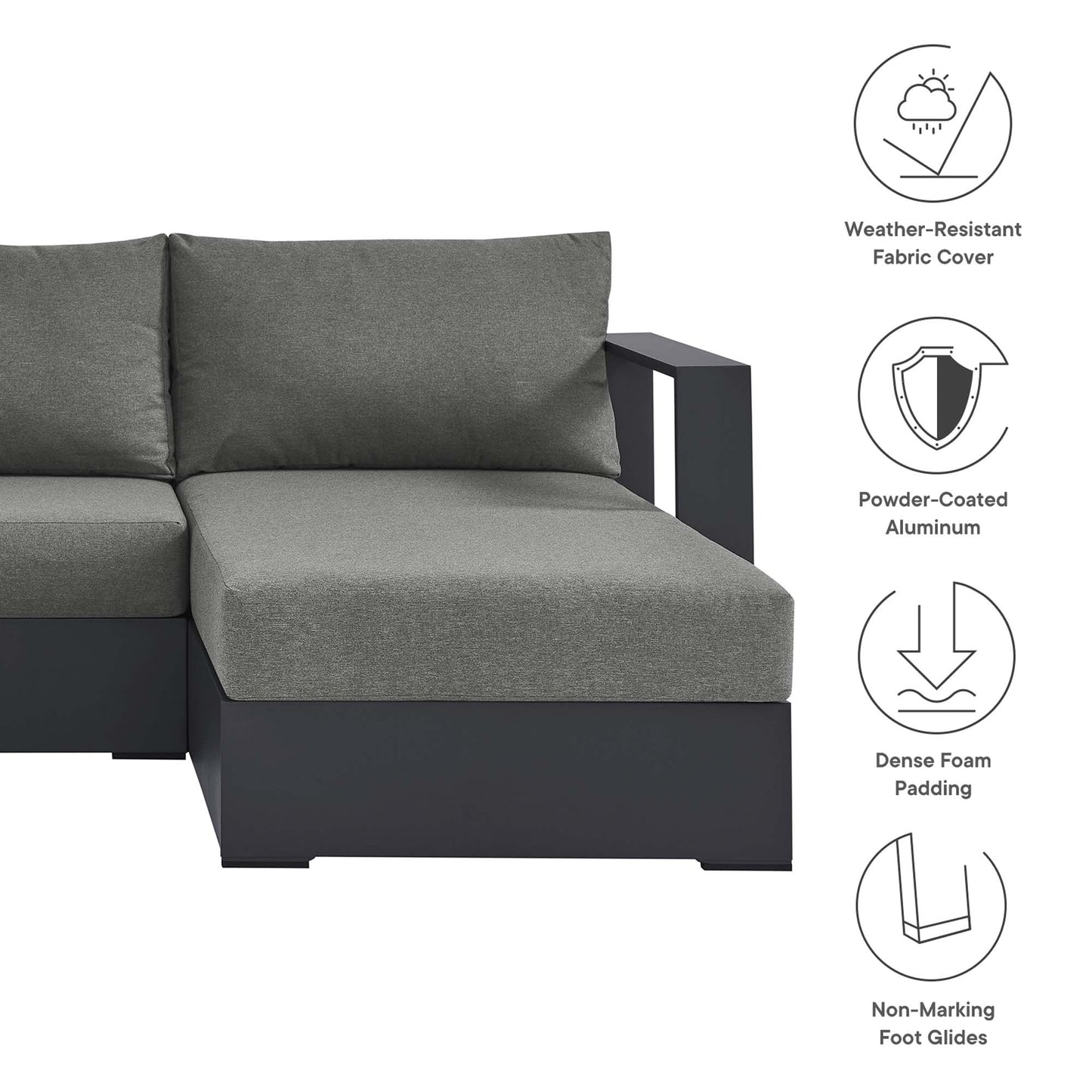 Modway Tahoe 2-Piece Outdoor Aluminum Chaise Sectional Sofa