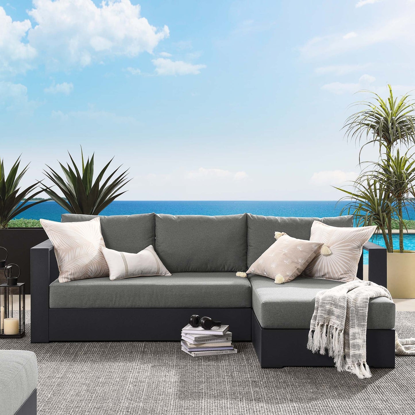 Modway Tahoe 2-Piece Outdoor Aluminum Chaise Sectional Sofa