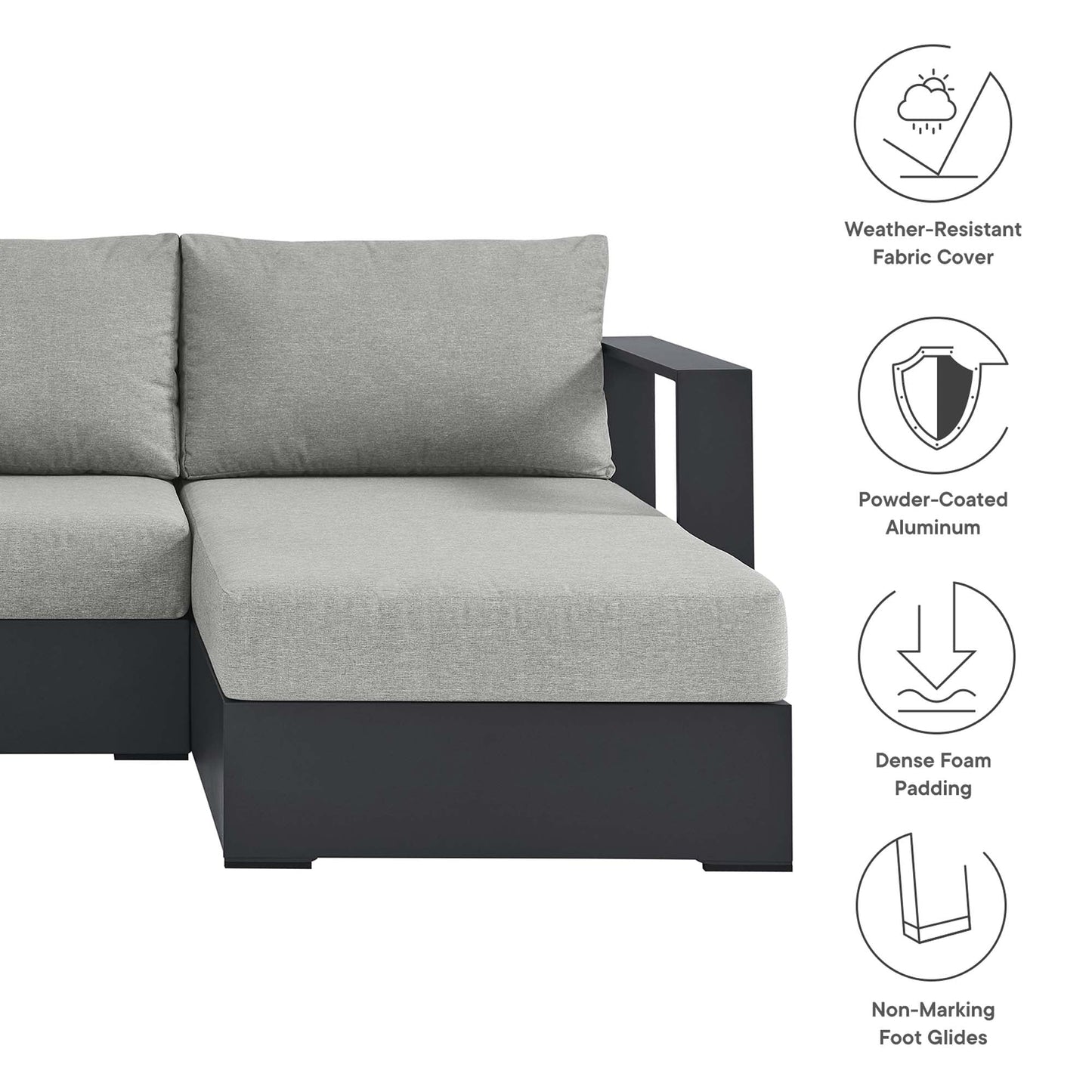 Modway Tahoe 2-Piece Outdoor Aluminum Chaise Sectional Sofa