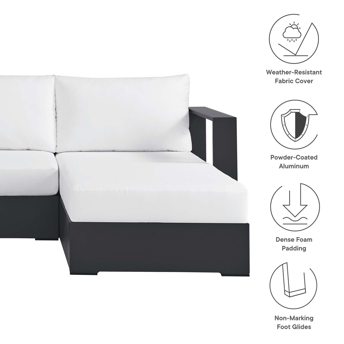 Modway Tahoe 2-Piece Outdoor Aluminum Chaise Sectional Sofa