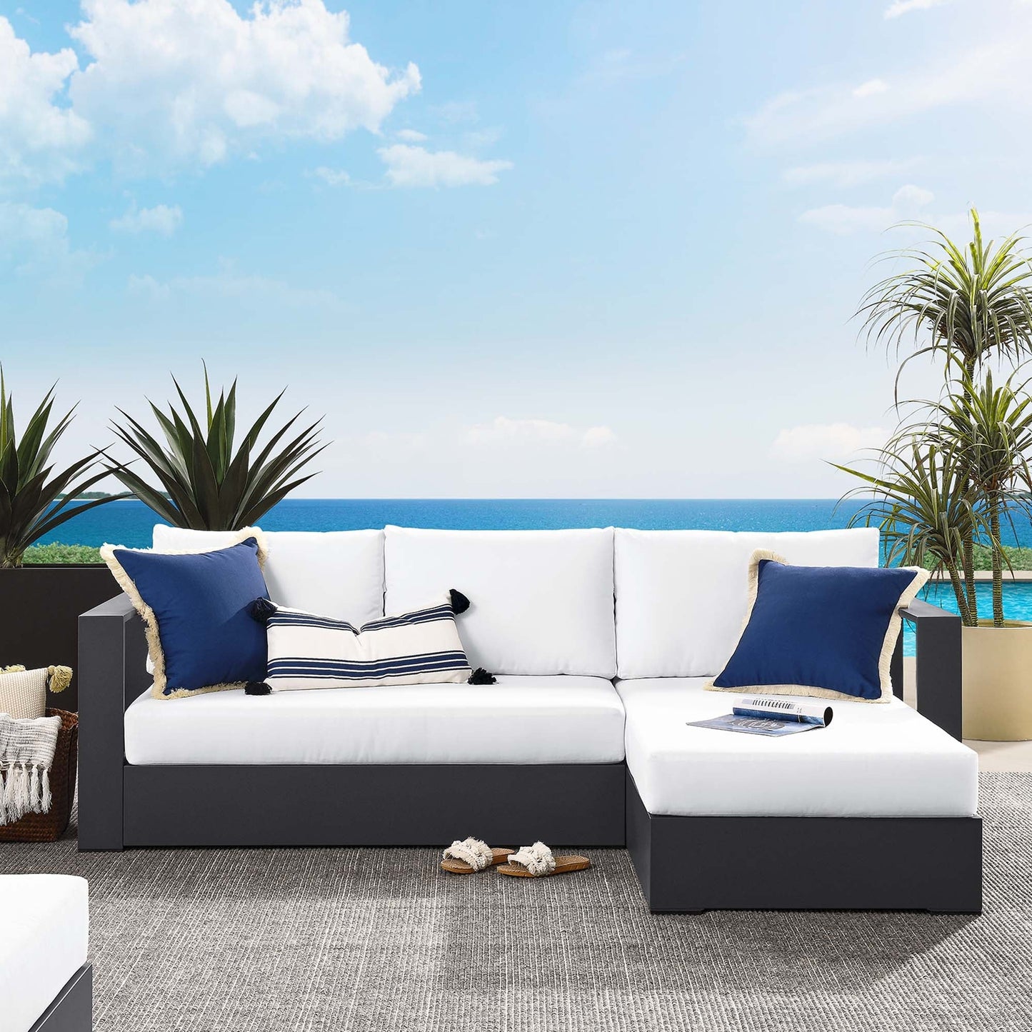 Modway Tahoe 2-Piece Outdoor Aluminum Chaise Sectional Sofa