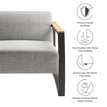 Sauve Outdoor Patio Armchair by Modway – Powder‑Coated Aluminum, Water‑Resistant Cushions & Plastic Wood Armrests