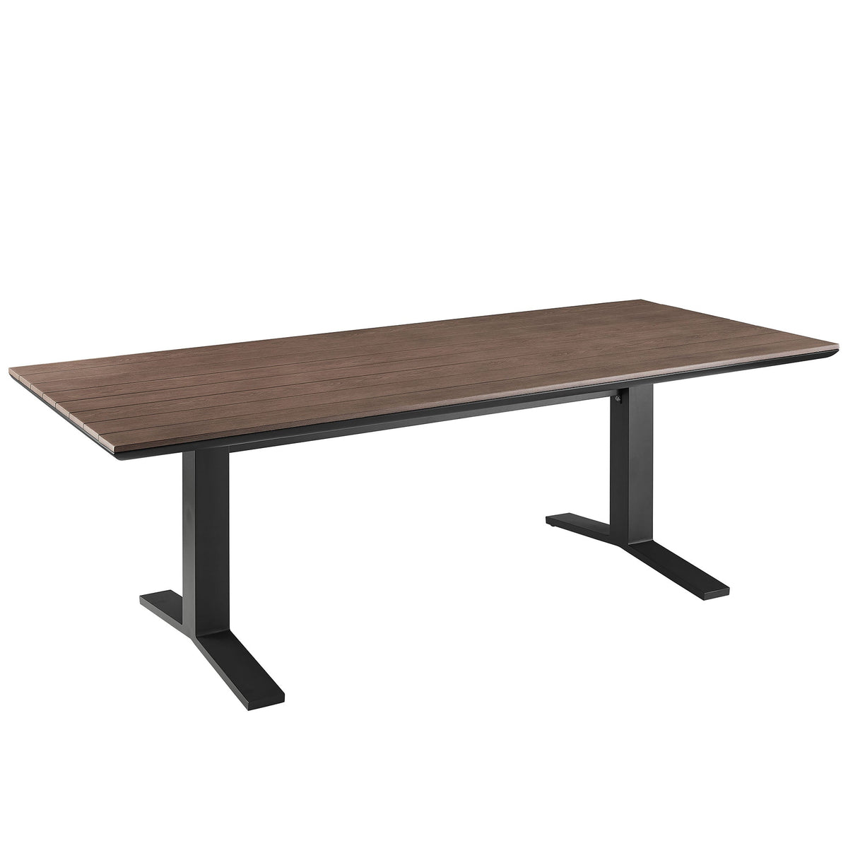 Gavelston 91" Outdoor Aluminum Dining Table — Slatted Faux Wood Top & T‑Base