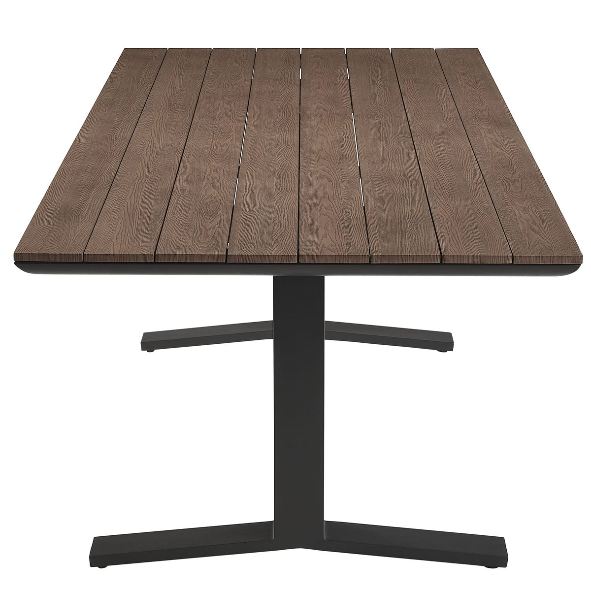 Gavelston 91" Outdoor Aluminum Dining Table — Slatted Faux Wood Top & T‑Base
