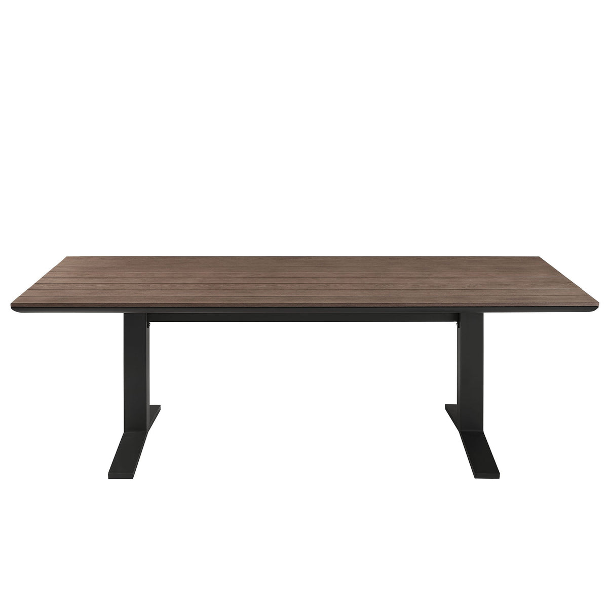 Gavelston 91" Outdoor Aluminum Dining Table — Slatted Faux Wood Top & T‑Base