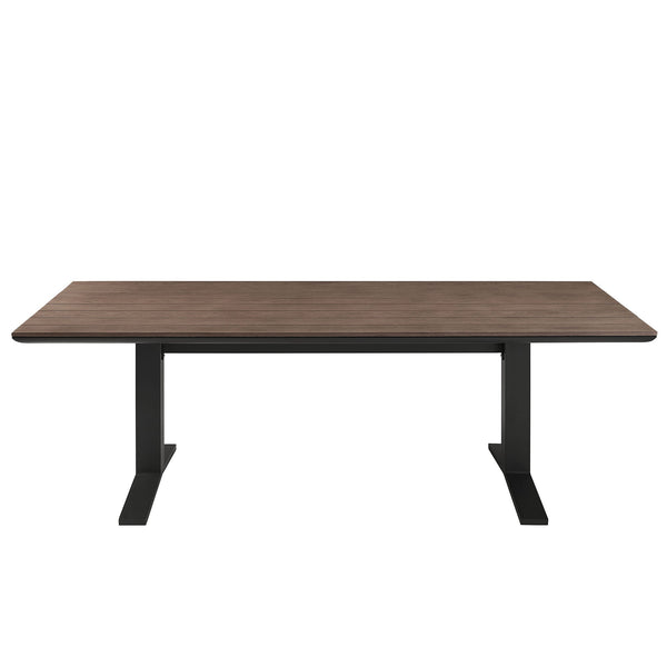 Gavelston 91" Outdoor Aluminum Dining Table — Slatted Faux Wood Top & T‑Base
