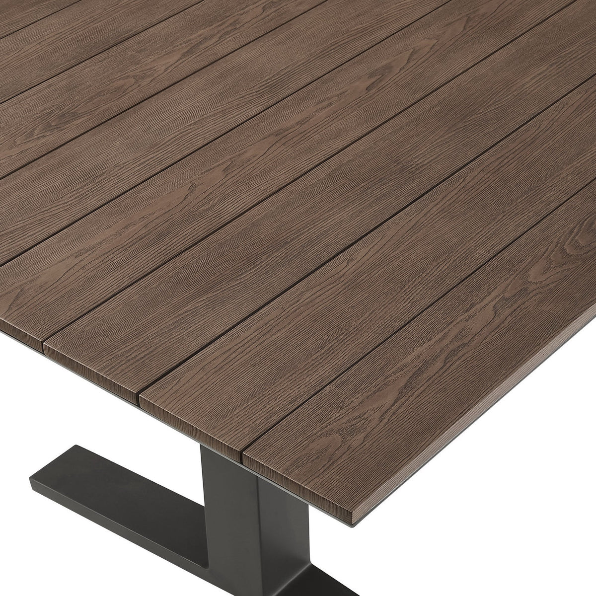 Gavelston 91" Outdoor Aluminum Dining Table — Slatted Faux Wood Top & T‑Base