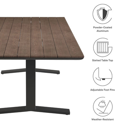 Gavelston 91" Outdoor Aluminum Dining Table — Slatted Faux Wood Top & T‑Base