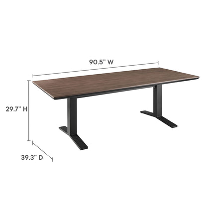 Gavelston 91" Outdoor Aluminum Dining Table — Slatted Faux Wood Top & T‑Base