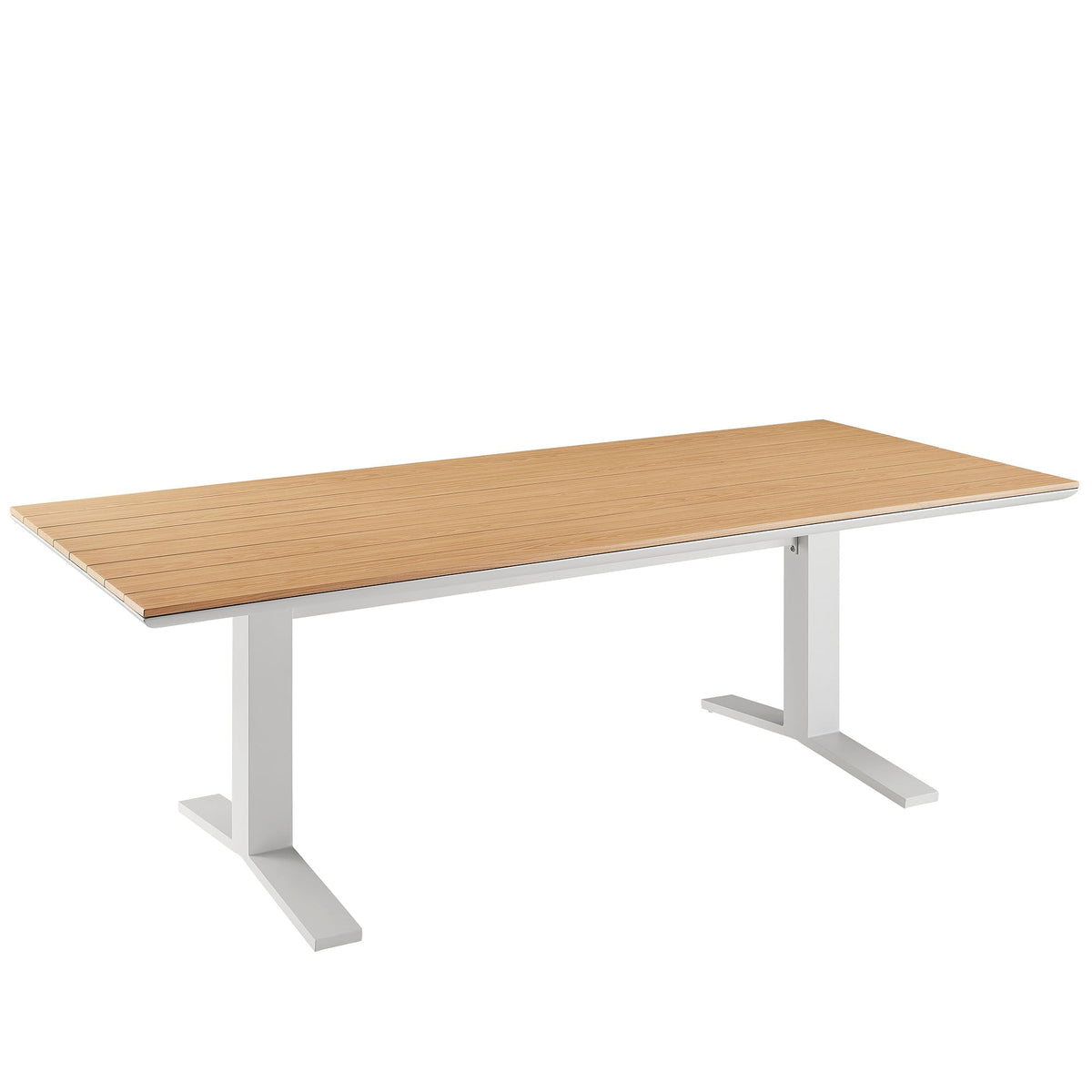 Gavelston 91" Outdoor Aluminum Dining Table — Slatted Faux Wood Top & T‑Base