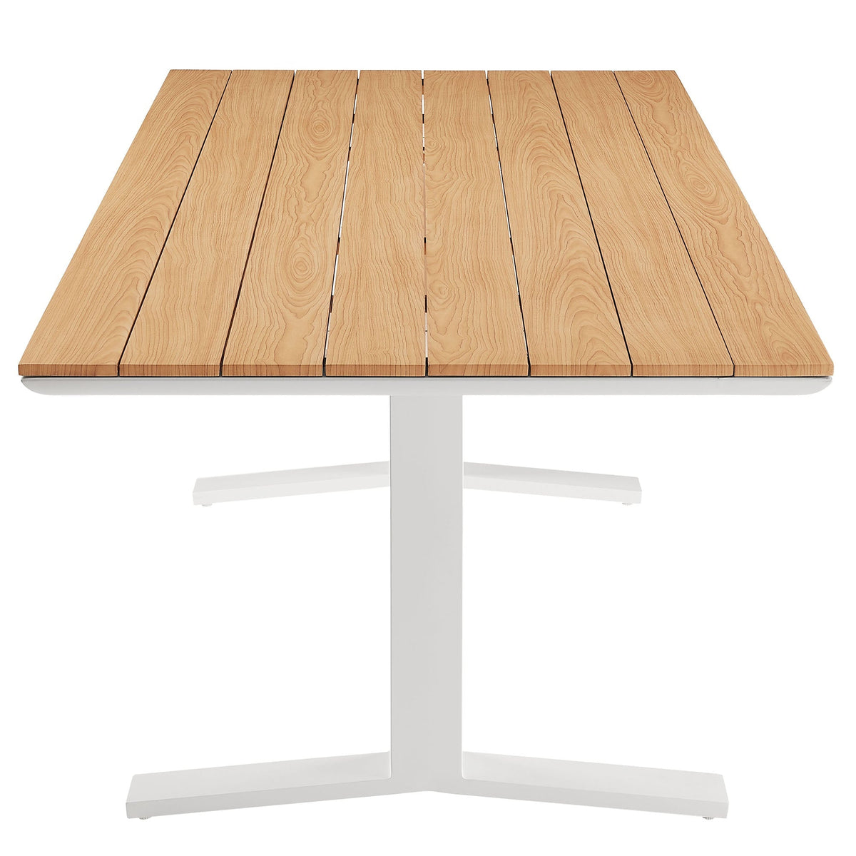 Gavelston 91" Outdoor Aluminum Dining Table — Slatted Faux Wood Top & T‑Base