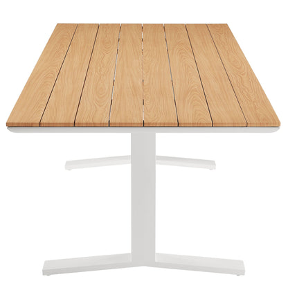 Gavelston 91" Outdoor Aluminum Dining Table — Slatted Faux Wood Top & T‑Base