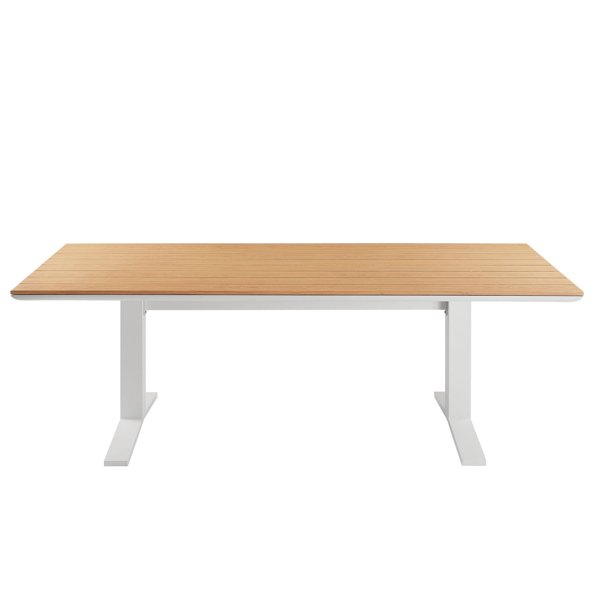 Gavelston 91" Outdoor Aluminum Dining Table — Slatted Faux Wood Top & T‑Base