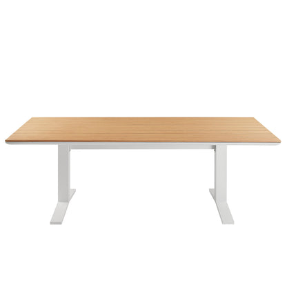 Gavelston 91" Outdoor Aluminum Dining Table — Slatted Faux Wood Top & T‑Base