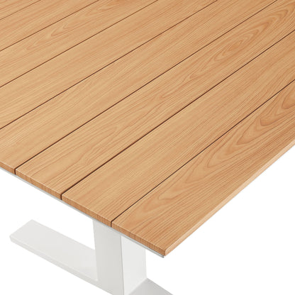 Gavelston 91" Outdoor Aluminum Dining Table — Slatted Faux Wood Top & T‑Base