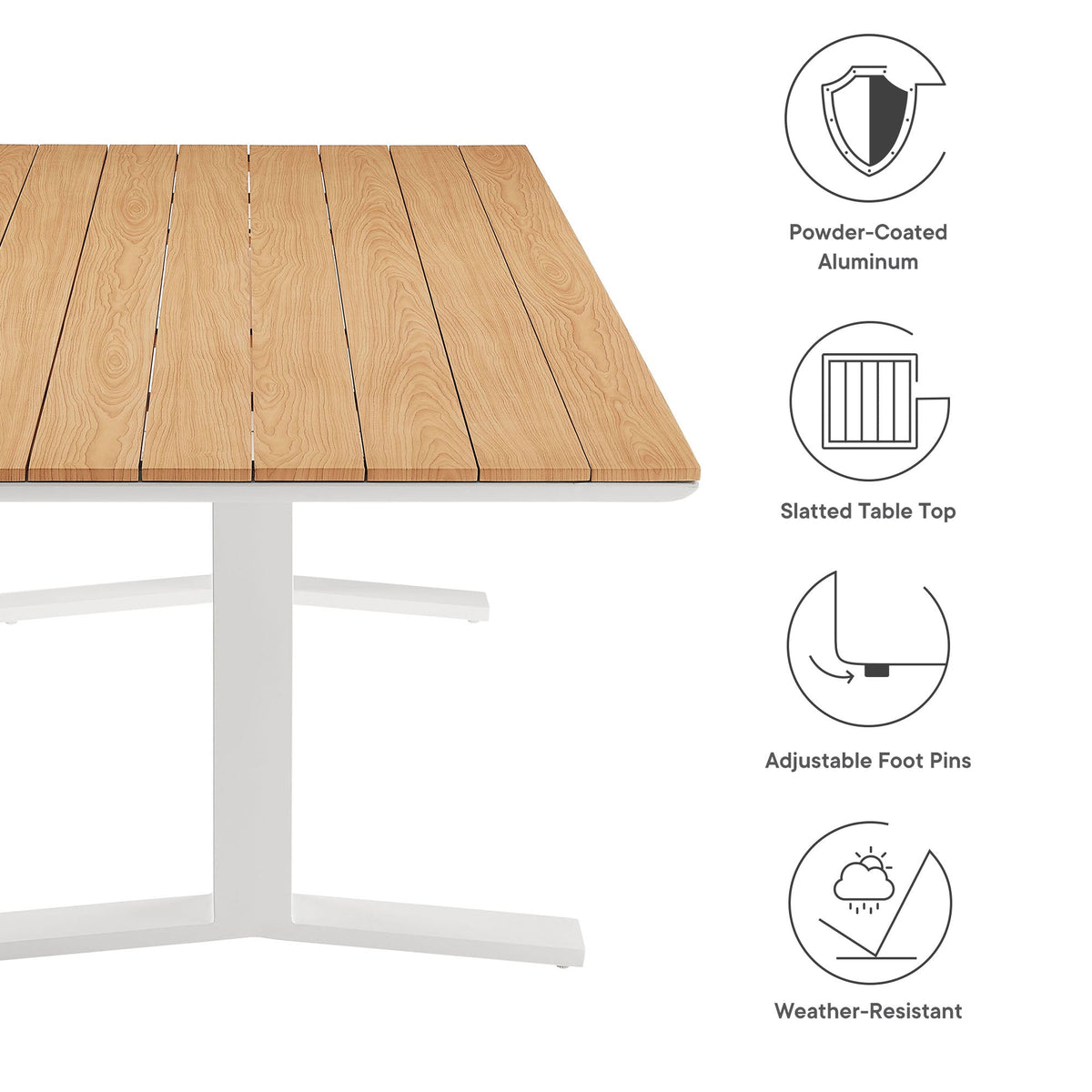 Gavelston 91" Outdoor Aluminum Dining Table — Slatted Faux Wood Top & T‑Base