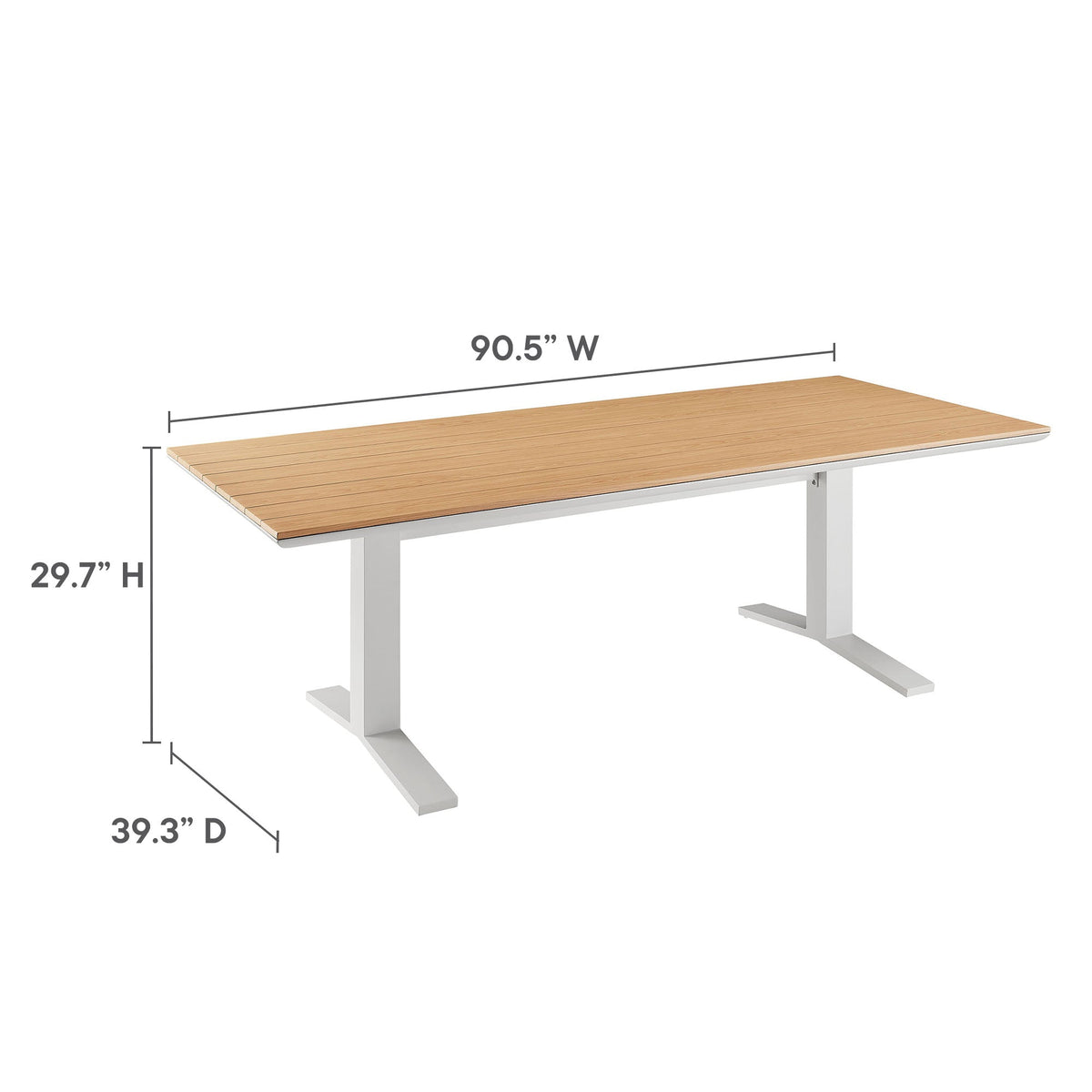 Gavelston 91" Outdoor Aluminum Dining Table — Slatted Faux Wood Top & T‑Base
