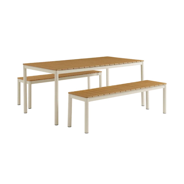 Finn Outdoor Patio Aluminum Faux Wood Dining Set with Benches