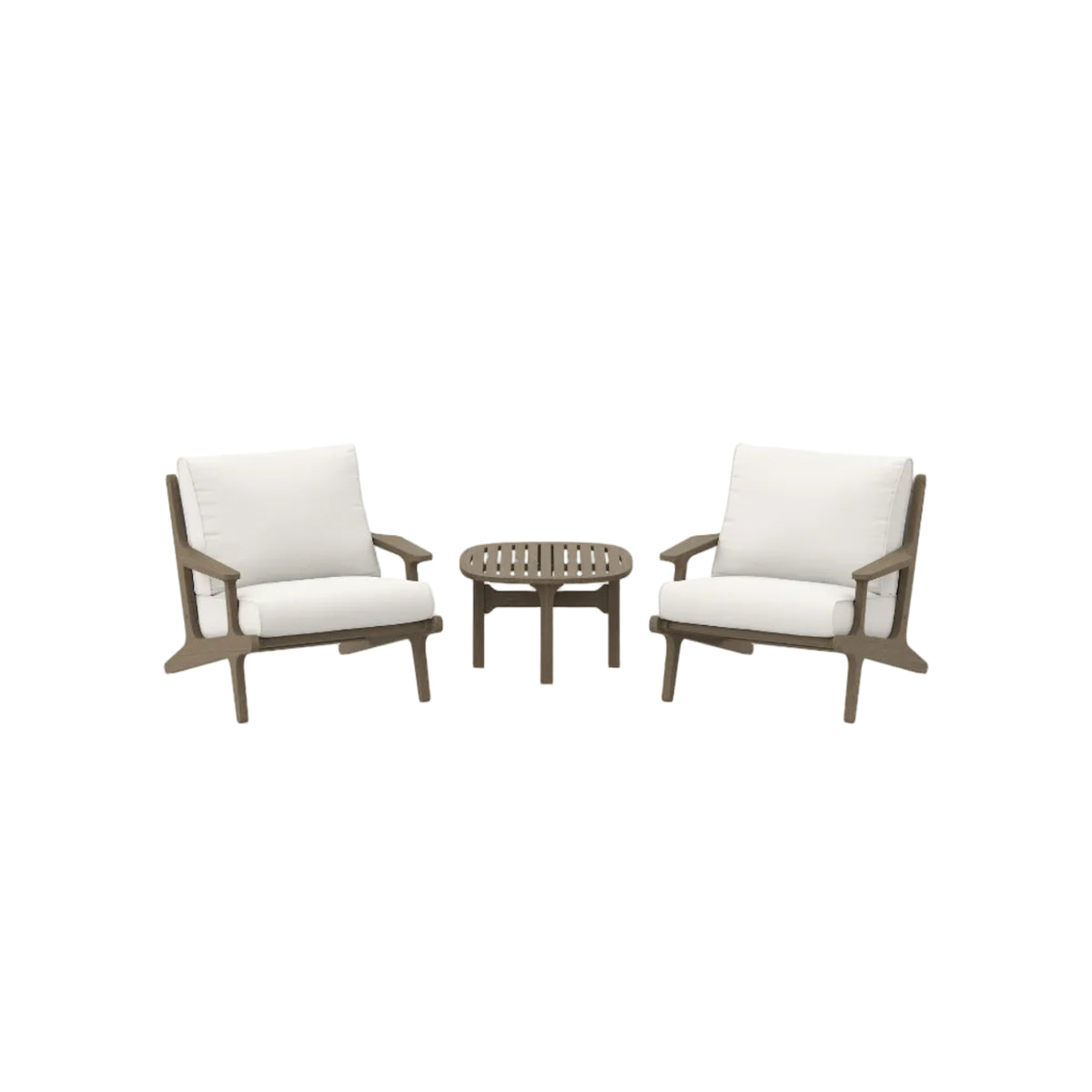 Saratoga 3‑Piece Teak Wood Outdoor Patio Furniture Set with Cushions – Weathered Gray White