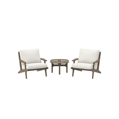 Saratoga 3‑Piece Teak Wood Outdoor Patio Furniture Set with Cushions – Weathered Gray White