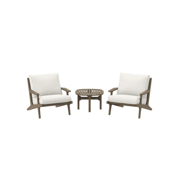 Saratoga 3‑Piece Teak Wood Outdoor Patio Furniture Set with Cushions – Weathered Gray White