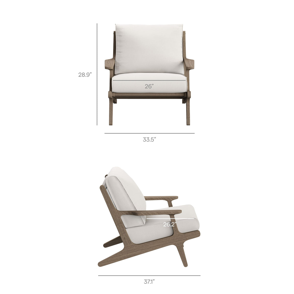 Saratoga 3‑Piece Teak Wood Outdoor Patio Furniture Set with Cushions – Weathered Gray White