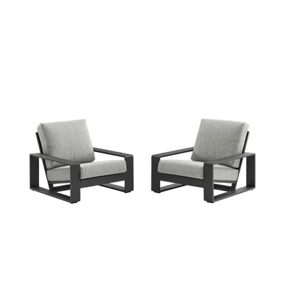 Lirienne Outdoor Patio Aluminum Faux Wood Armchairs Set of 2