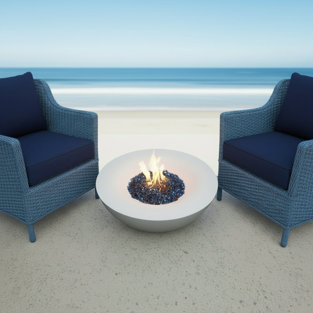 42 Inch Outdoor Concrete Propane gas Fire Pit bowl in Antique white color
