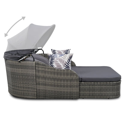 Outdoor Sunbed with Adjustable Canopy PE Rattan Daybed