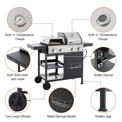 2+2 multifunctional gas barbecue grill and covered grill combination for outdoor cooking