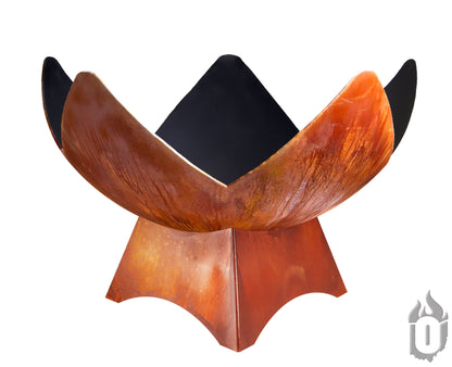 Ohio Flame “Fire Flower” Artisan Fire Bowl — Handcrafted Carbon Steel with Patina Finish & Liberty Standard Base (Made in USA)