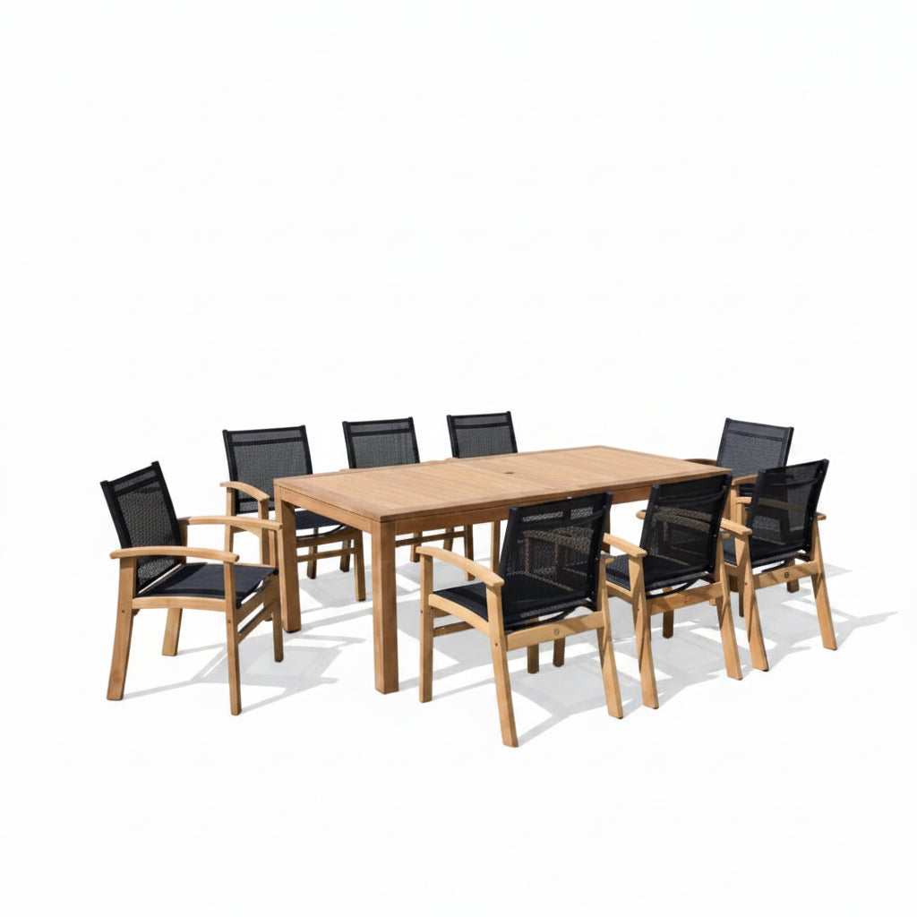 Rinjani Rectangular Teak Table and Fortuna Armchair Dining Set