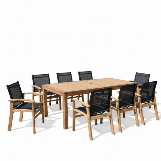 Rinjani Rectangular Teak Table and Fortuna Armchair Dining Set