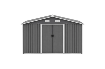 10X8 FT outdoor tool storage shed with metal foundation and lockable door, all-weather metal shed, gray