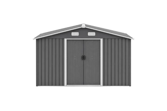 10X8 FT outdoor tool storage shed with metal foundation and lockable door, all-weather metal shed, gray