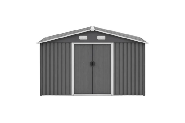 10X8 FT outdoor tool storage shed with metal foundation and lockable door, all-weather metal shed, gray