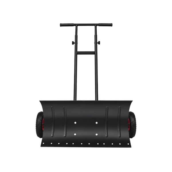 Snow Pusher Heavy Duty Metal Shovel 29" with Wheels and Adjustable Handle-Black
