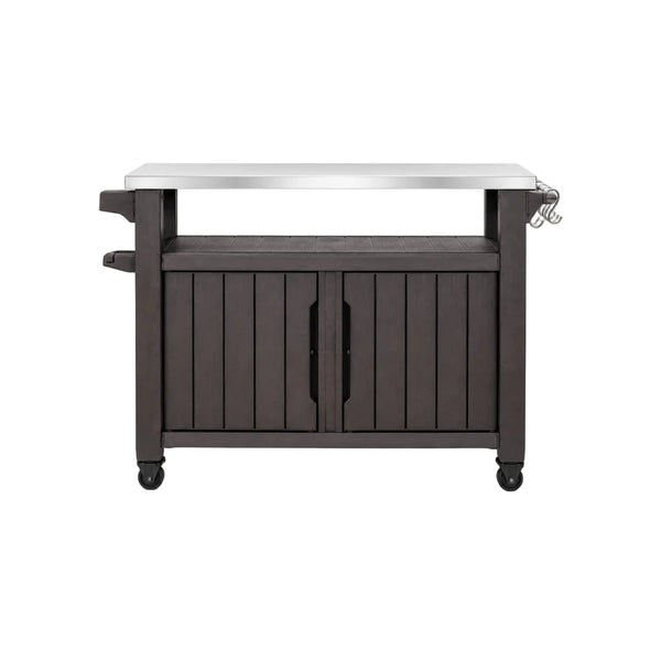 Outdoor Grill Party Caster Bar Serving Cart – Dark Brown Stainless Steel Top (48.7")