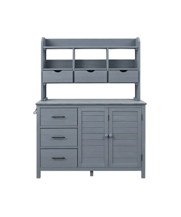 TOPMAX 65" Farmhouse Wooden Garden Potting Bench – 6 Drawers, Storage Cabinet & Adjustable Shelf
