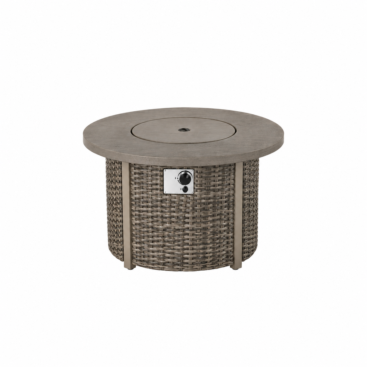 Tenaya Round Wicker Fire Pit Table – Wood-Grain 42"