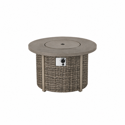Tenaya Round Wicker Fire Pit Table – Wood-Grain 42"