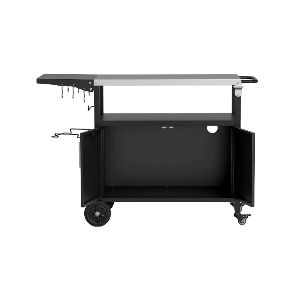 Outdoor Grill Cart with Storage and Folding Stainless Steel Top – Black