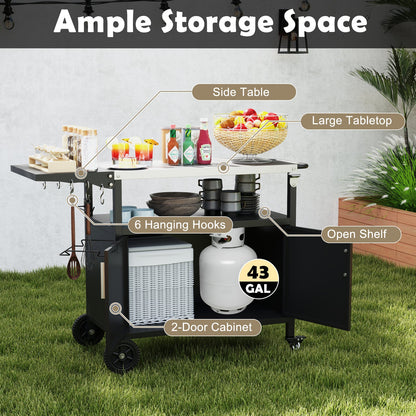 Outdoor Grill Cart with Storage and Folding Stainless Steel Top – Black