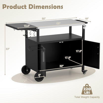 Outdoor Grill Cart with Storage and Folding Stainless Steel Top – Black