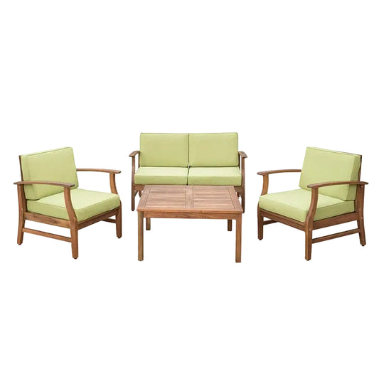 Permaisuri 4‑Piece Teak Acacia Wood Outdoor Chat Set with Cream Cushions