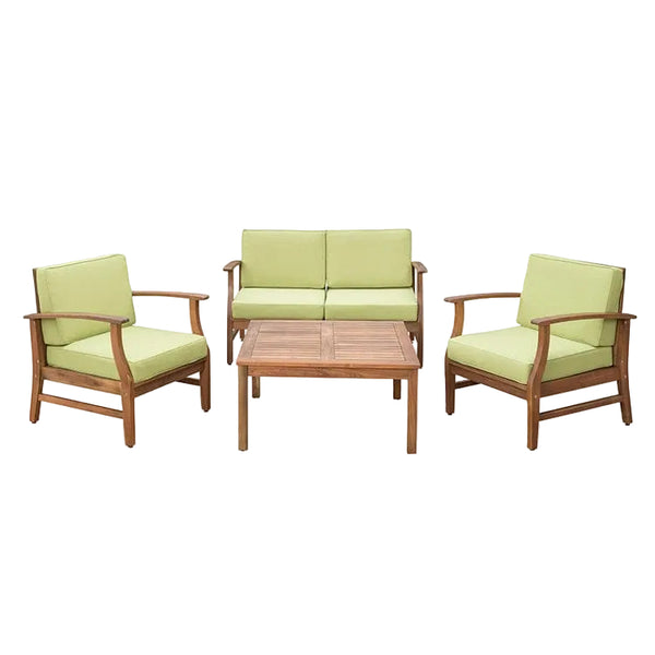 Permaisuri 4‑Piece Teak Acacia Wood Outdoor Chat Set with Cream Cushions