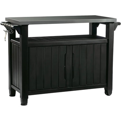 Outdoor Bar & Serving Cart – Graphite Grey with Stainless Steel Top, Storage Cabinet & Wheels 48.7"