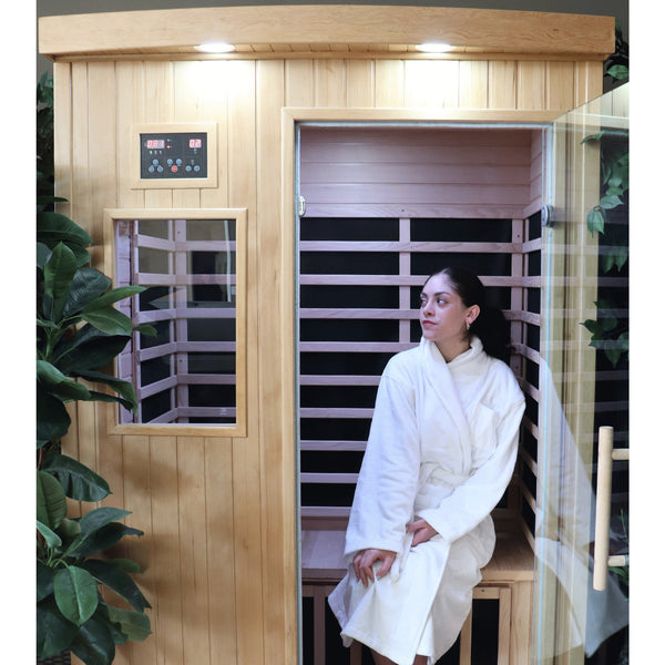 Tremblant 2‑Person Sauna – Canadian Hemlock, Low‑EMF Infrared Heat, Bluetooth Audio & LED Chromatherapy