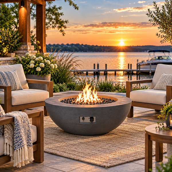 42" GFRC Concrete Propane Fire Bowl – Dark Gray